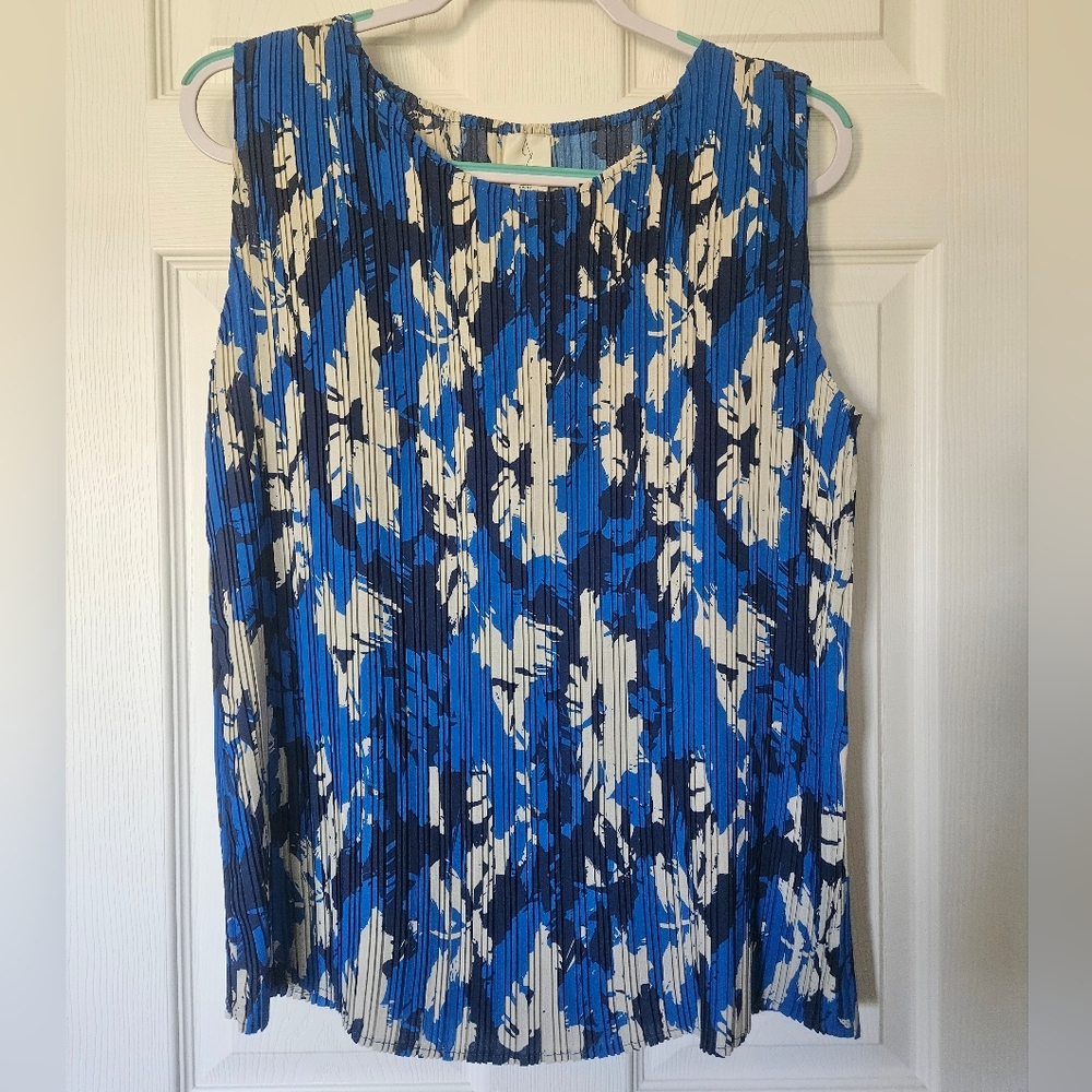 Joie Blue and Cream Sleeveless Pleated Top
